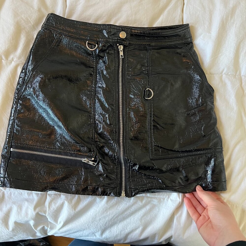 "Weathered" Pleather Black Mini Skirt High Waisted